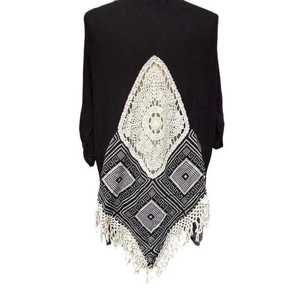 Umgee Dreamcatcher Crochet Open Front Cardigan Duster Black Small Medium - Picture 1 of 8